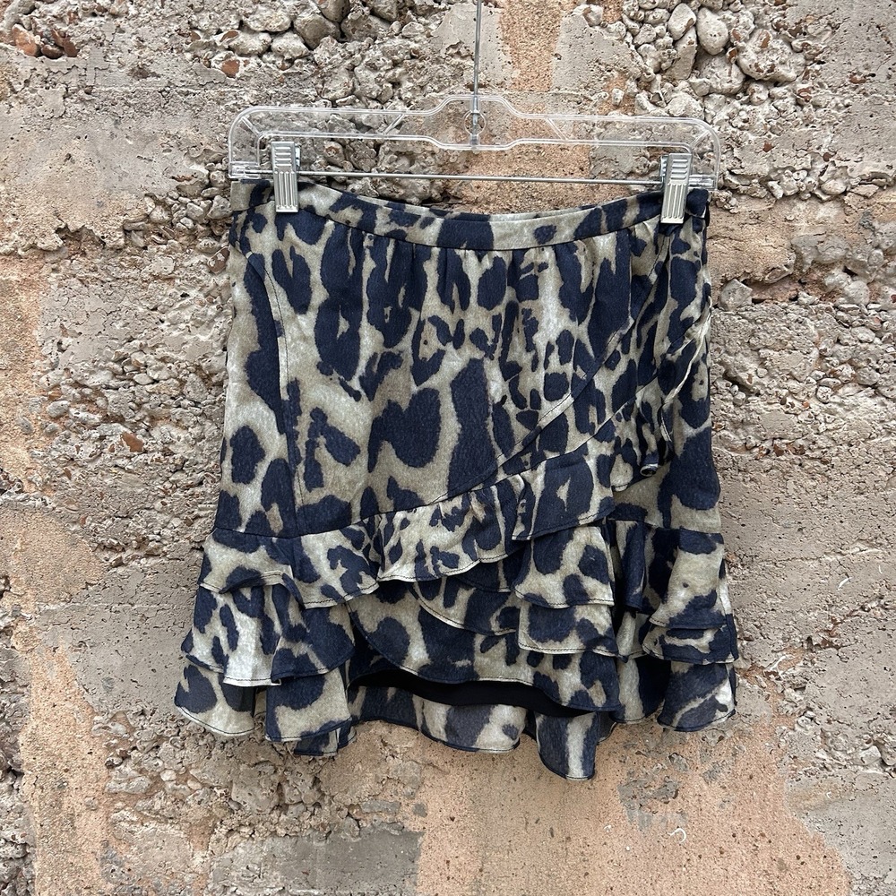 IRO Womens Spring Summer Leopard Print‎ Ruffled Tiered Mini Skirt Size 36 Japin